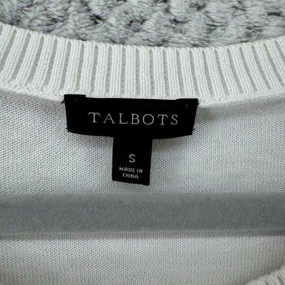 Talbots Sweater S White Gondolier Fish Embroidered 3/4 Sleeves Crew Neck Italian - Picture 2 of 11